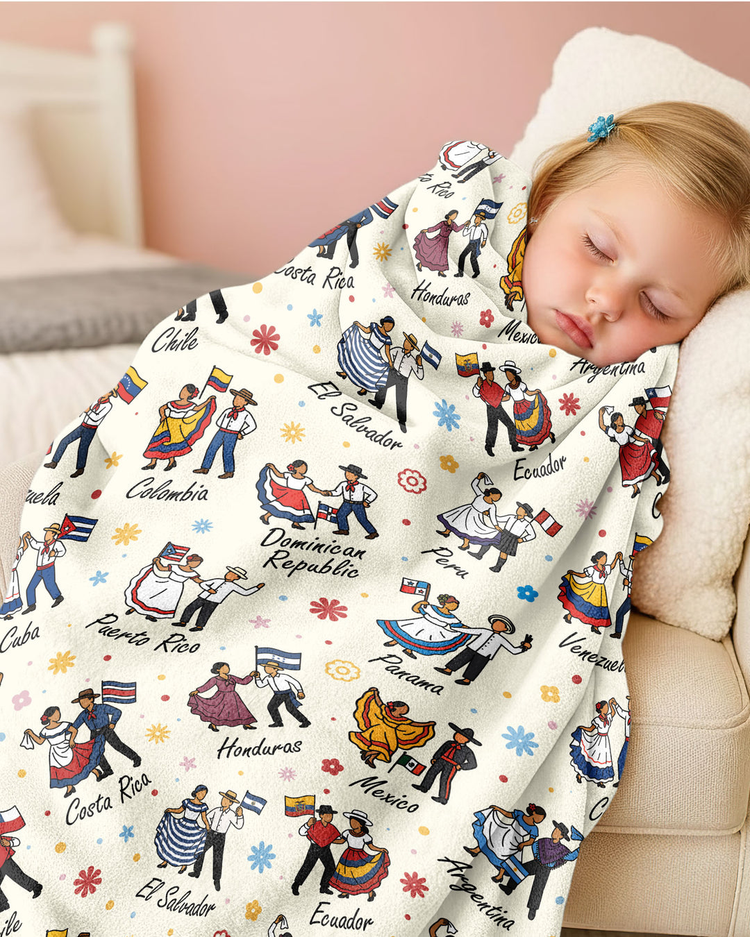 Hispanic Traditional Folkloric Dress Bamboo Blanket