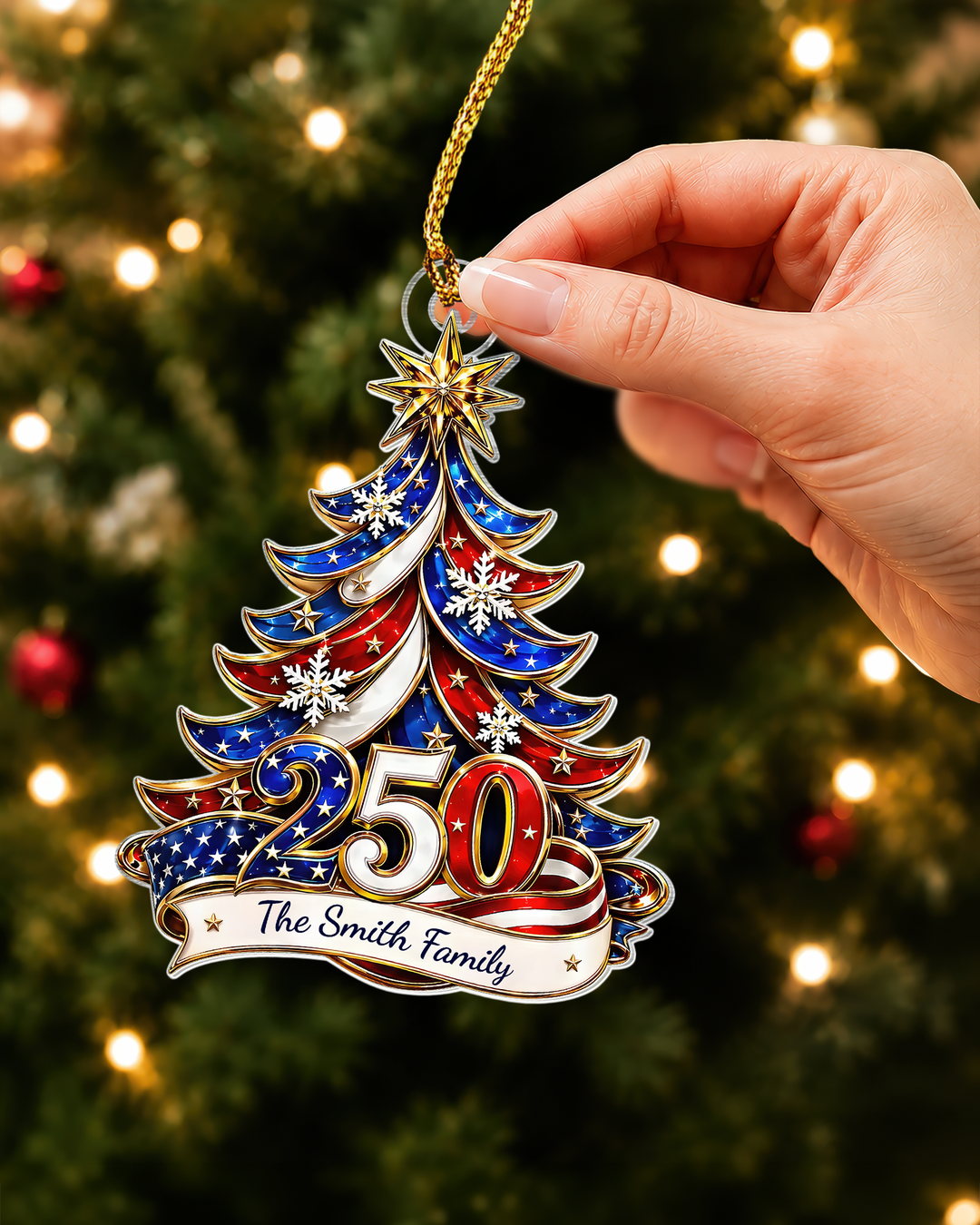 Patriotic Christmas Tree 250 Acrylic Ornament