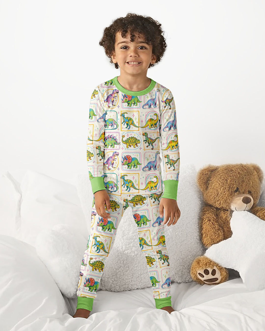 Whimsical Dinosaurs Bamboo Two Piece Long Sleeve Pajama Set
