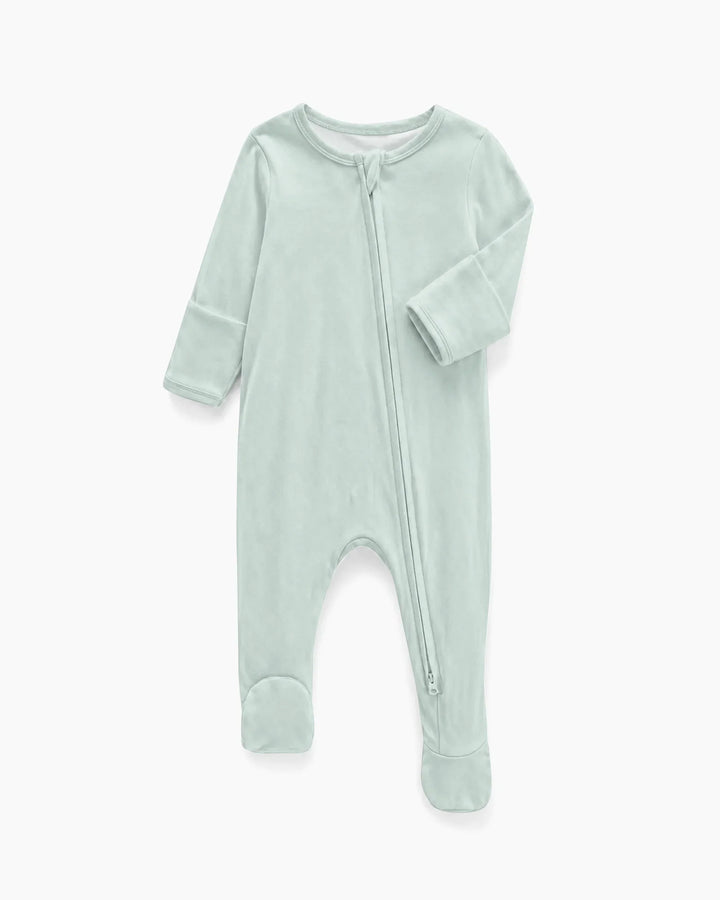 Solid Color Bamboo Zippered Footie Romper