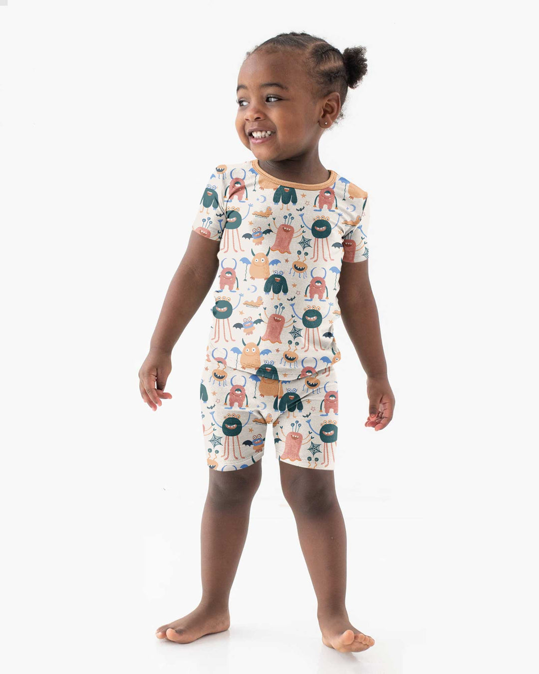 Monsters Fun Pastels Hand Painted Cute Bamboo Two Piece Short Sleeve Shorts Pajama Set