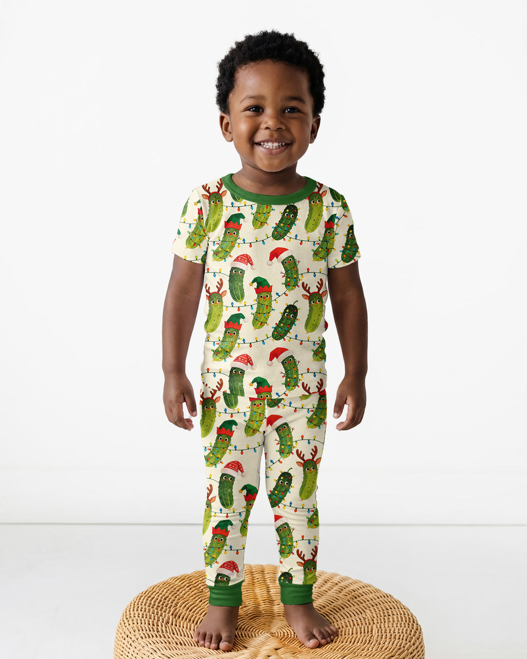 Cheerful Christmas Pickle Bamboo Two Piece Short Sleeve Pajama Set