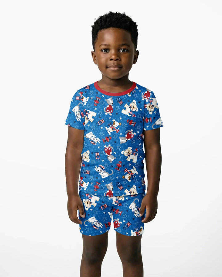 Red, White & Woof Family Matching Bamboo Two Piece Short Sleeve Shorts Pajama Set
