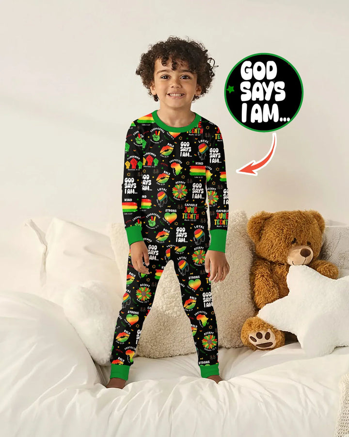 God Says I Am Juneteenth Blessings Bamboo Two Piece Long Sleeve Pajama Set