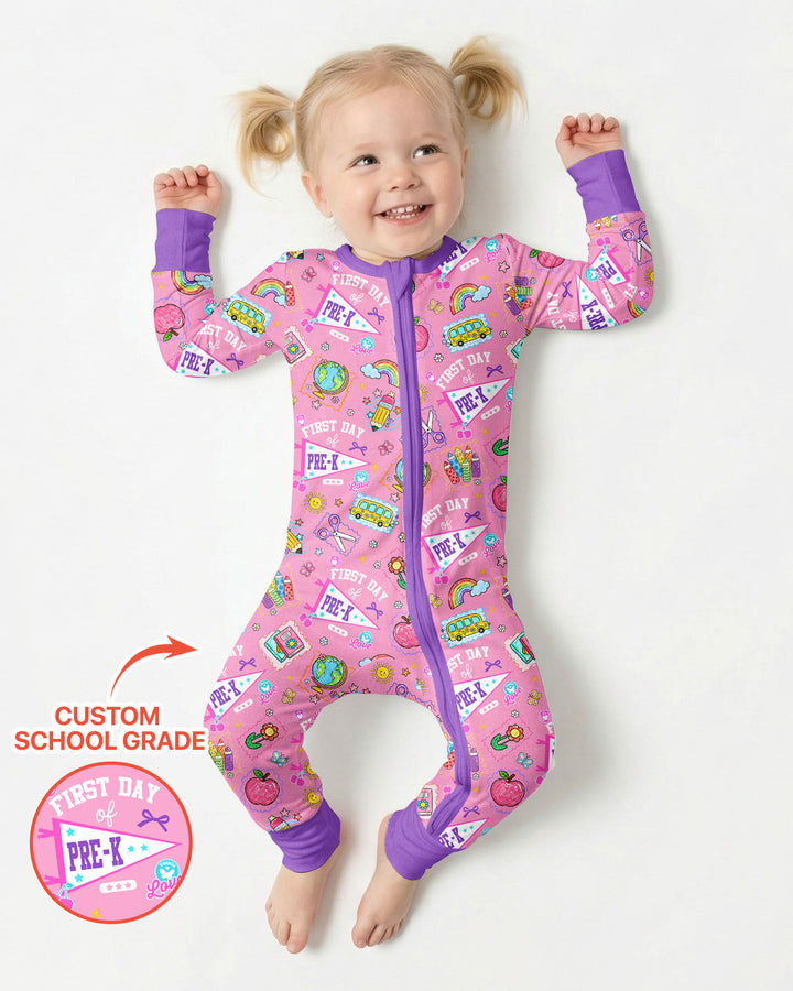Custom Grade Girls School First Day Bamboo Convertible Zippy