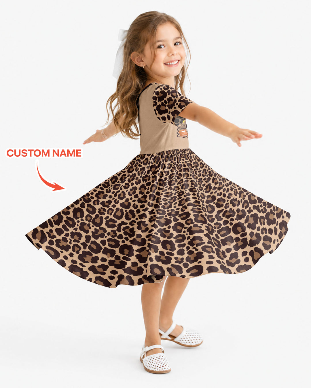 Custom Name School Sweetheart Leopard Bamboo Twirl Dress
