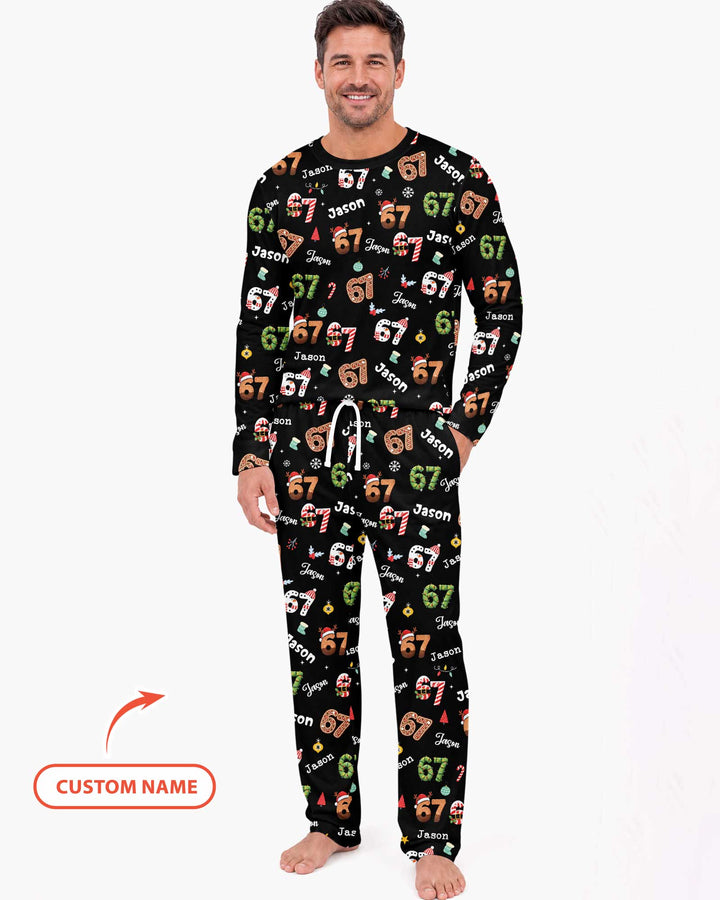 Custom '6 7' Six Seven Christmas Slang Meme Bamboo Men's Pajama Set