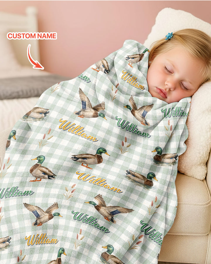 Mallard Duck Custom Name Bamboo Blanket