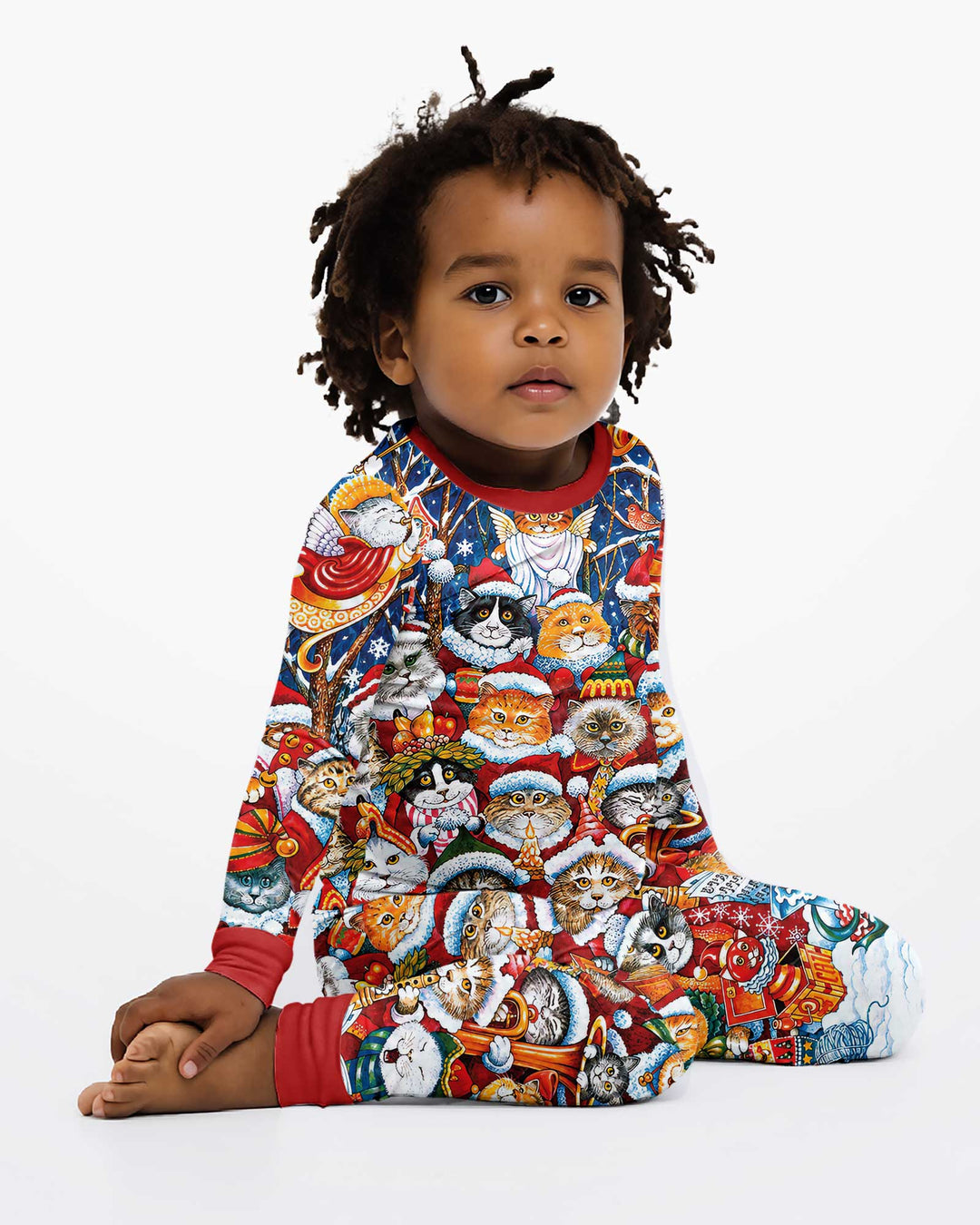 Cats Wear Noel Hat Bamboo Two Piece Long Sleeve Pajama Set