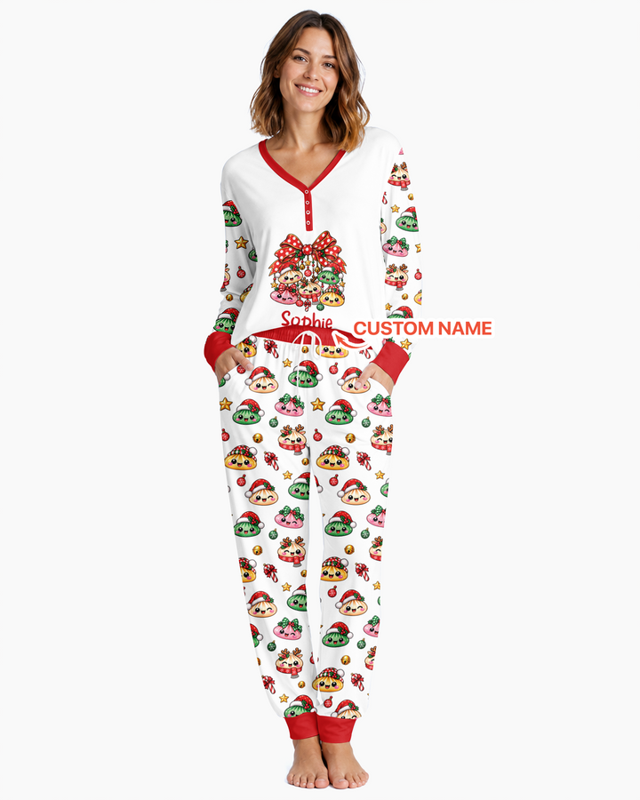 Custom Name Christmas Dumpling The Bow Bamboo Women Pajama Set