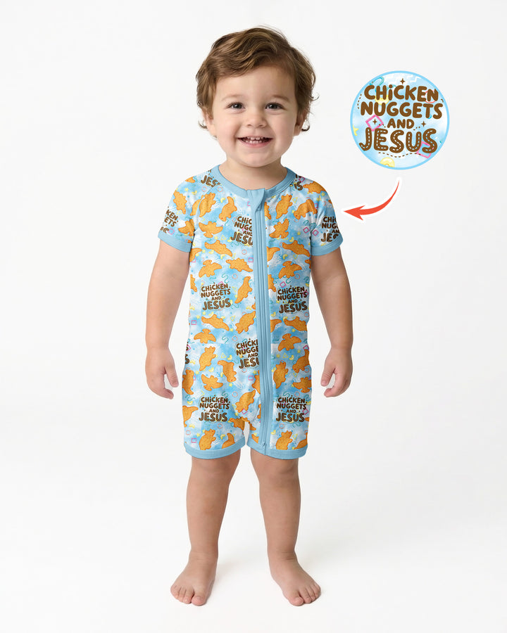 Chicken Nuggets and Jesus Family Matching Bamboo Shorty Zippy