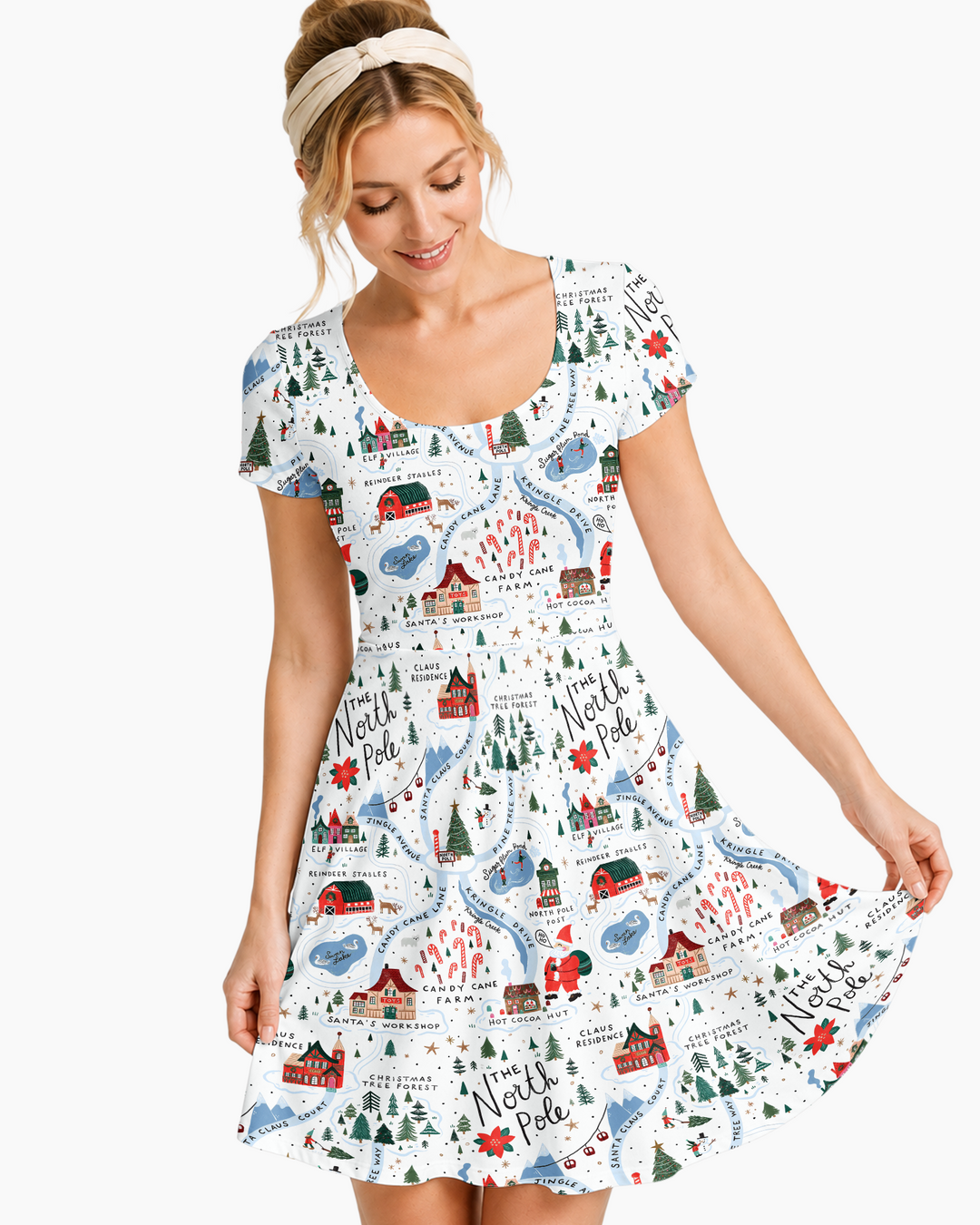 The North Pole Map Bamboo Women’s Short Sleeve Twirl Dress