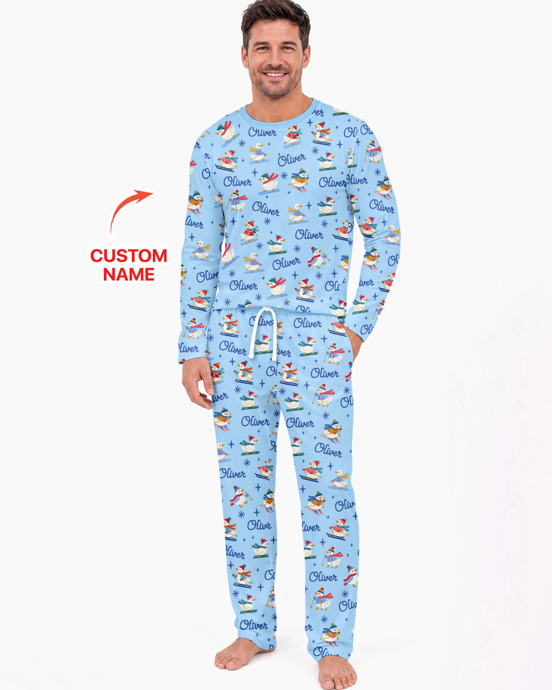Custom Name Skiing Goose Bamboo Men's Pajama Set