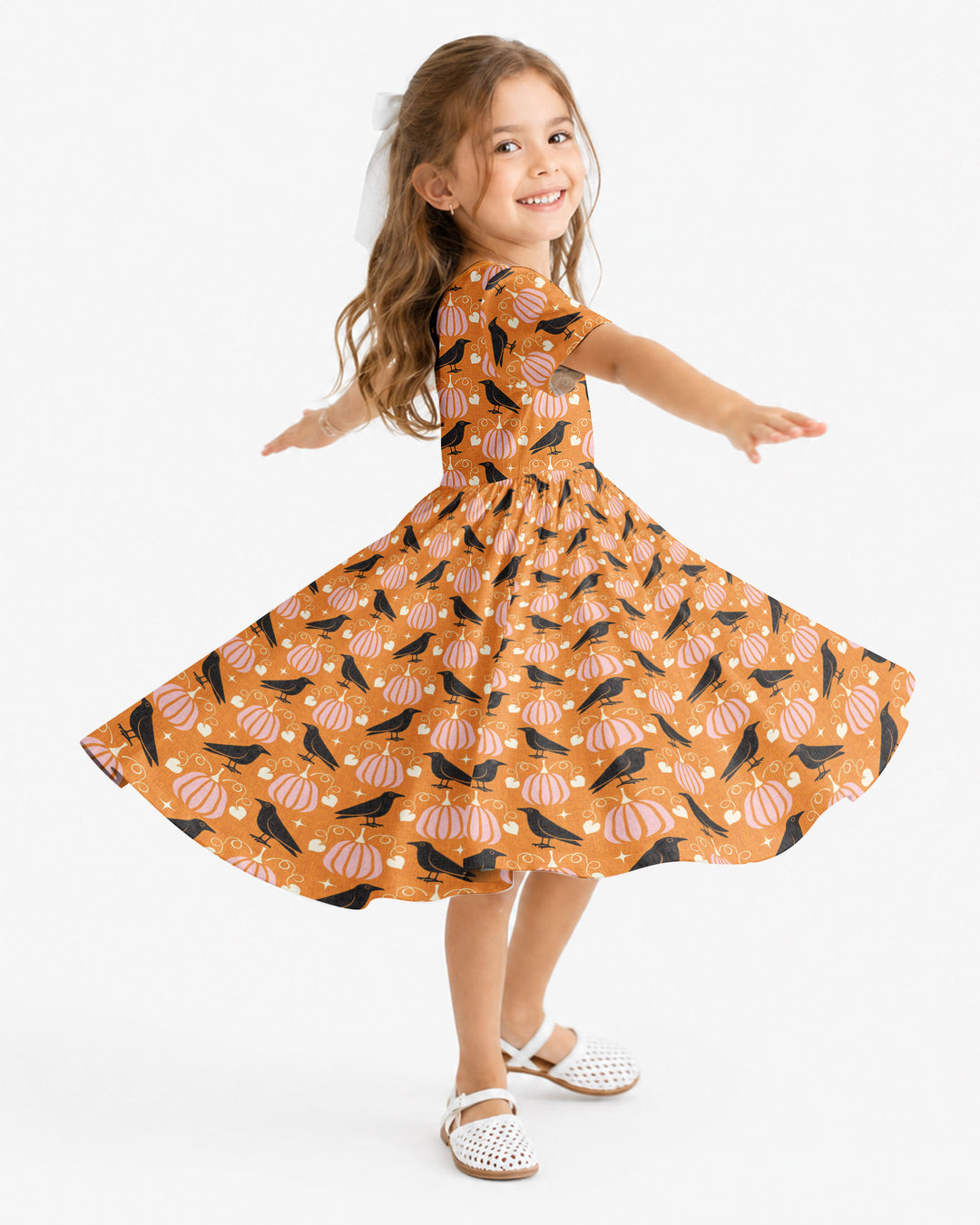 Ravens in a Pumpkin Patch - Orange Pink Bamboo Twirl Dress