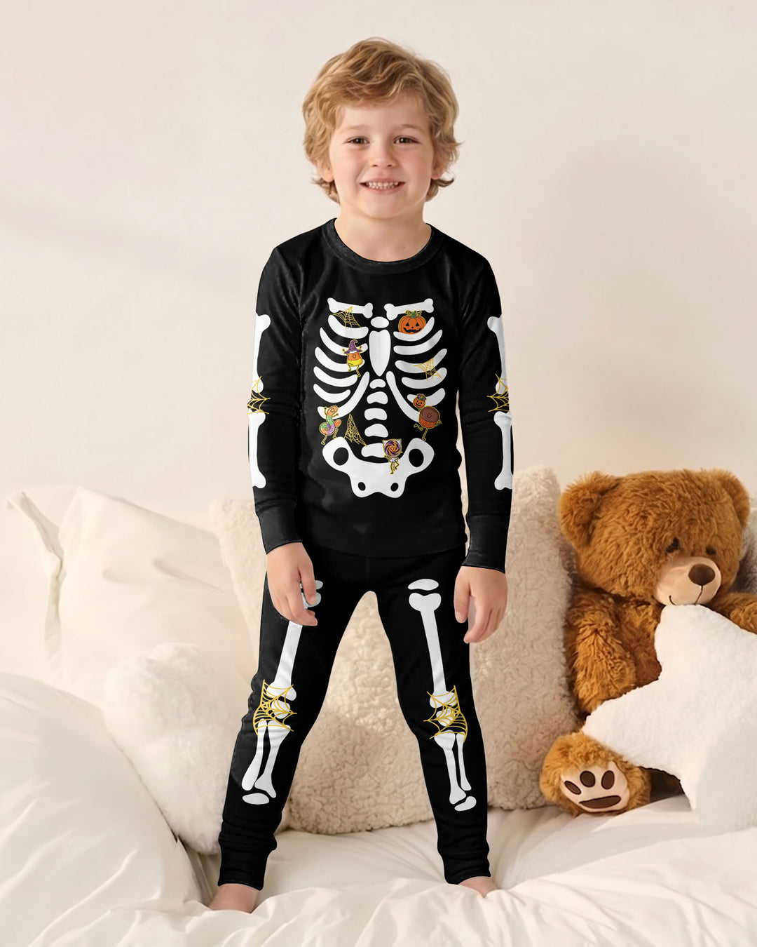 Halloween Skeleton Candy Bamboo Two Piece Long Sleeve Pajama Set