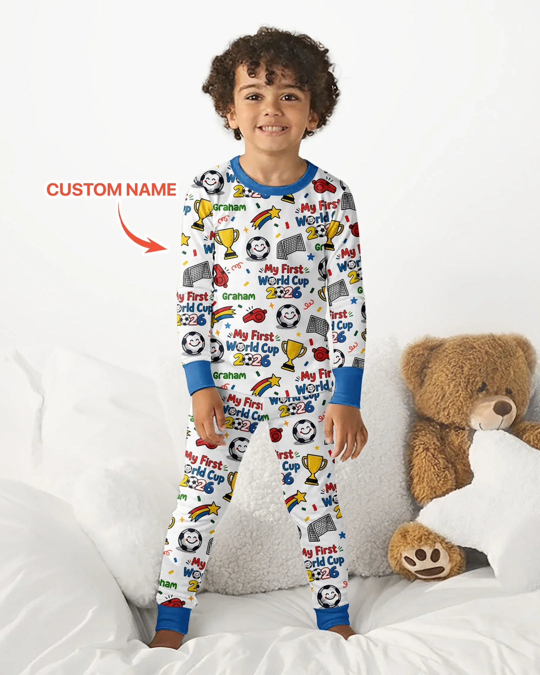 Custom Name My First Soccer Cup Bamboo Two Piece Long Sleeve Pajama Set