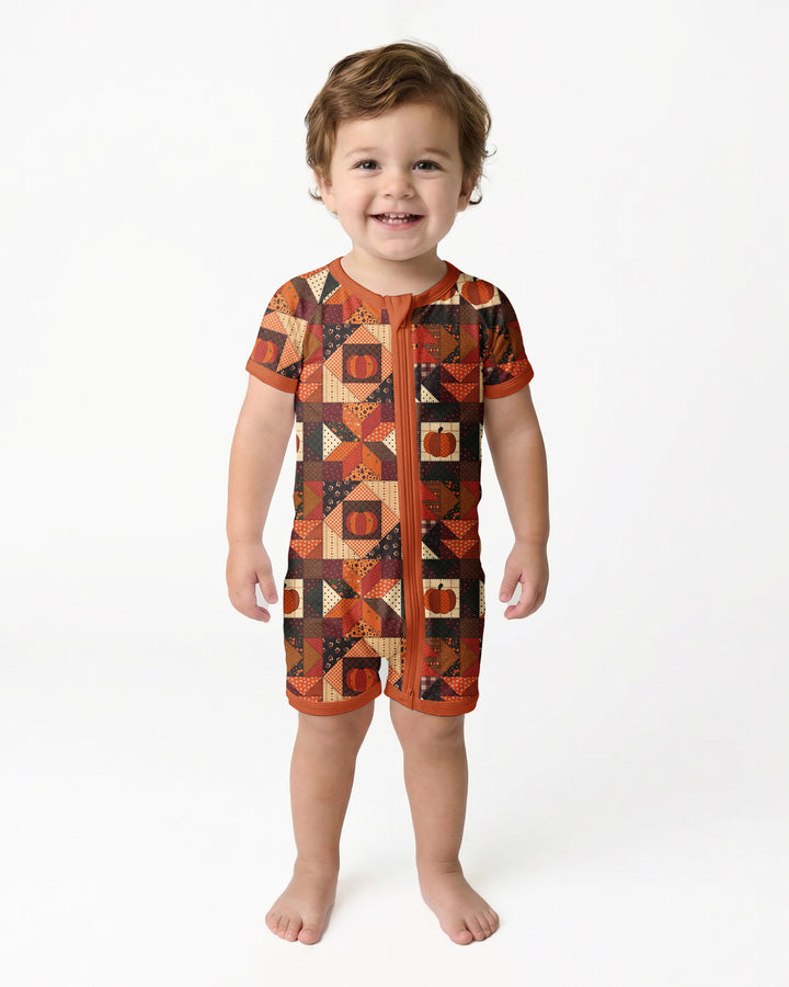 Vintage Pumpkin Patchwork Fall Bamboo Shorty Zippy