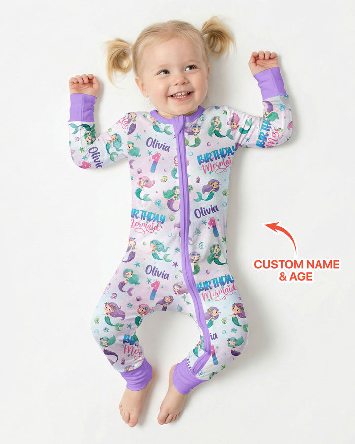 Custom Name and Age Birthday Mermaid Bamboo Convertible Zippy
