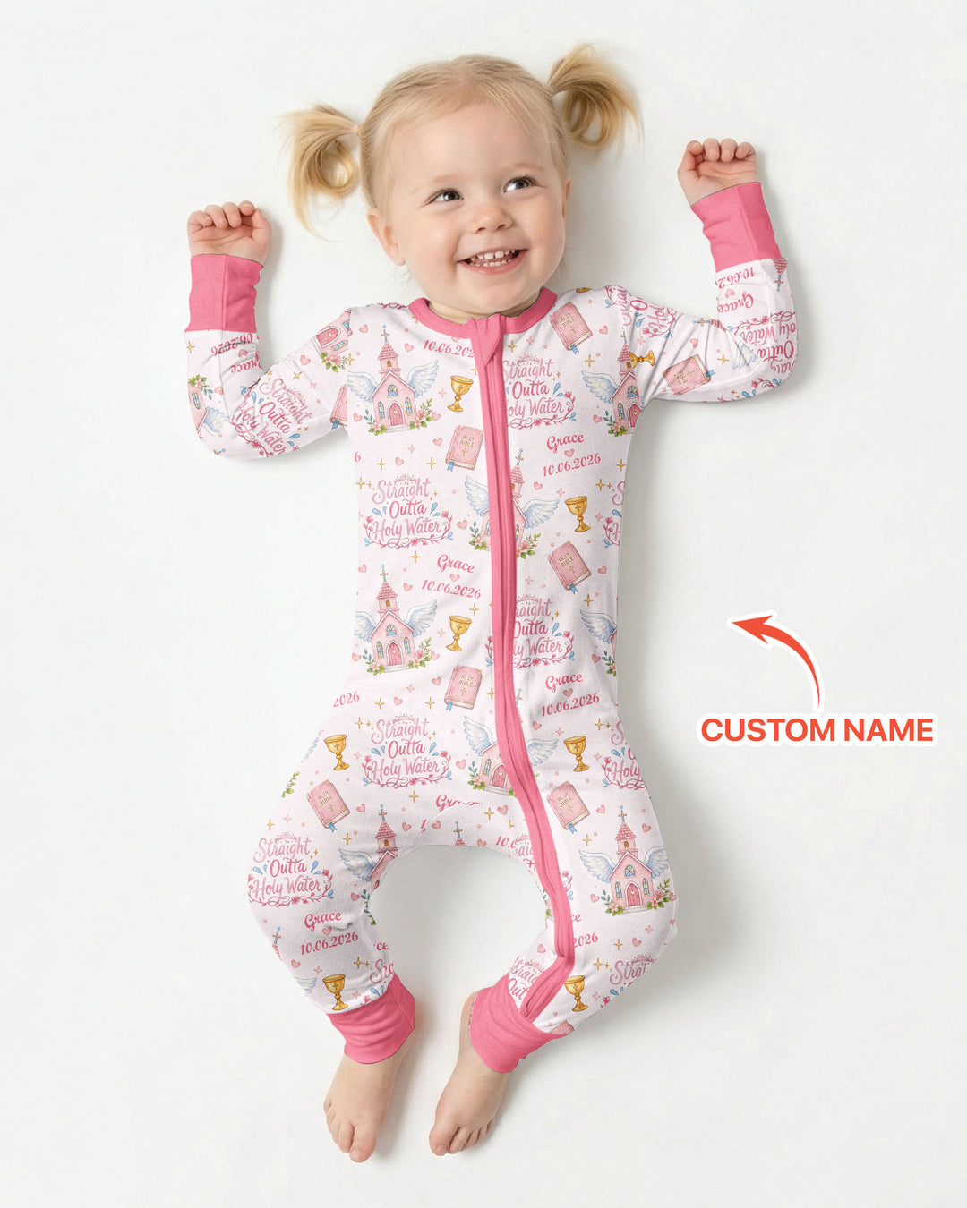Custom Name Baptism Christening Straight Outta Holy Water Bamboo Convertible Zippy