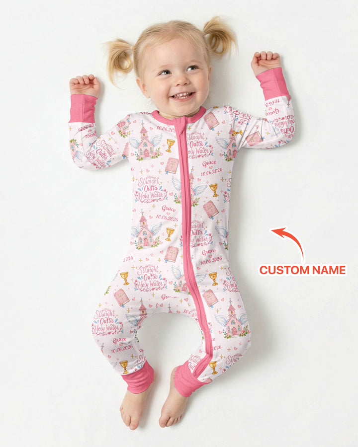 Custom Name Baptism Christening Straight Outta Holy Water Bamboo Convertible Zippy