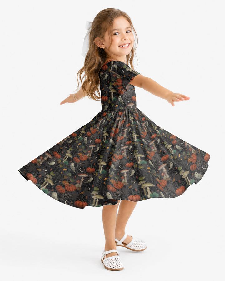Spooky Cute Ghost Pumpkin Mushroom Halloween Bamboo Twirl Dress