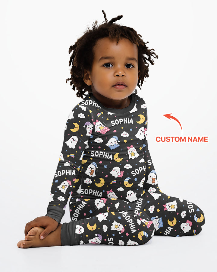 Sweet Dreams Cute Ghost Custom Name Bamboo Two Piece Long Sleeve Pajama Set