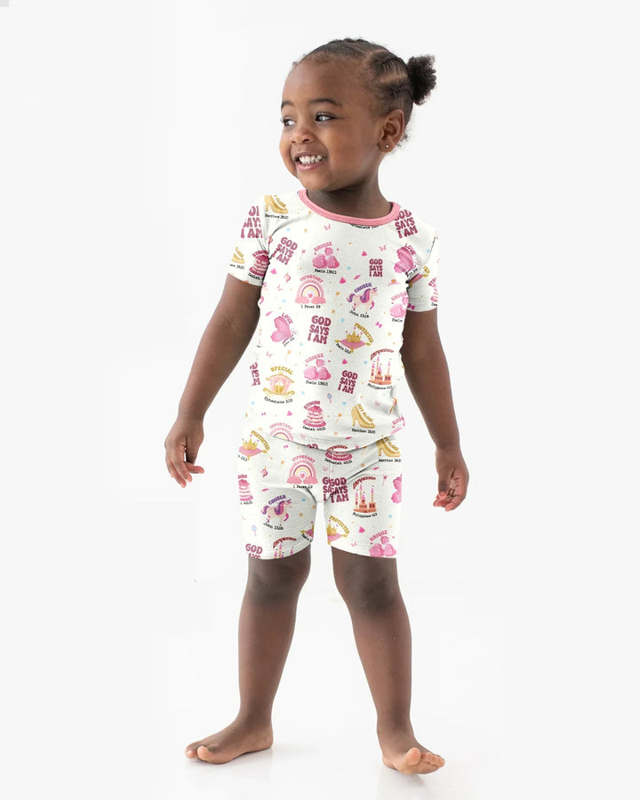 God Says I Am Girl Bamboo Two Piece Short Sleeve Shorts Pyjamas Set