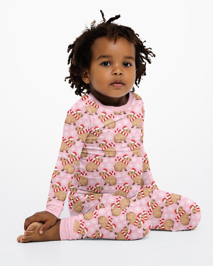 Holiday Capybaras Bamboo Two Piece Long Sleeve Pajama Set