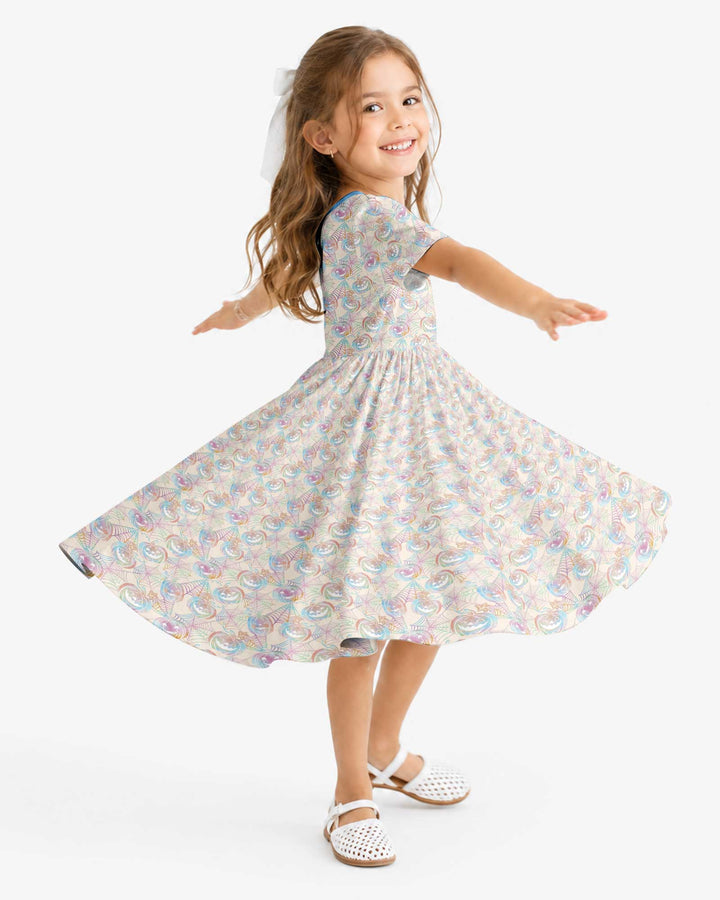 Pastel Halloween Jack O Lanterns Bamboo Twirl Dress