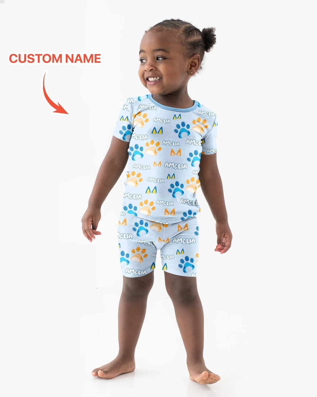 Custom Name Favourite Blue Dog Family Matching Bamboo Two Piece Short Sleeve Shorts Pajama Set