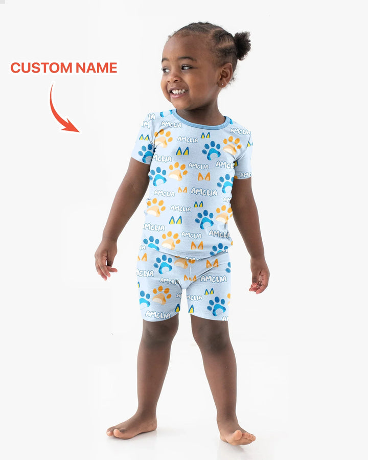 Custom Name Favourite Blue Dog Family Matching Bamboo Two Piece Short Sleeve Shorts Pajama Set