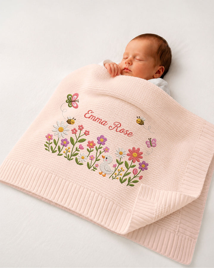Lovely Floral Embroidered Baby Cotton Blanket