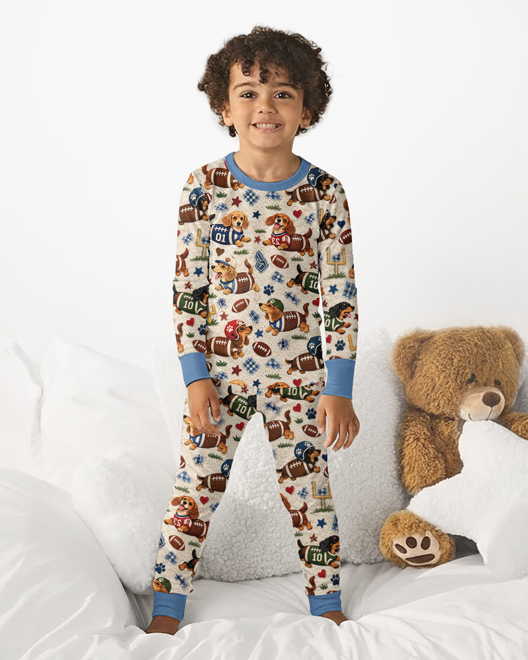 Football Doxie Squad Bamboo Two Piece Long Sleeve Pajama Set