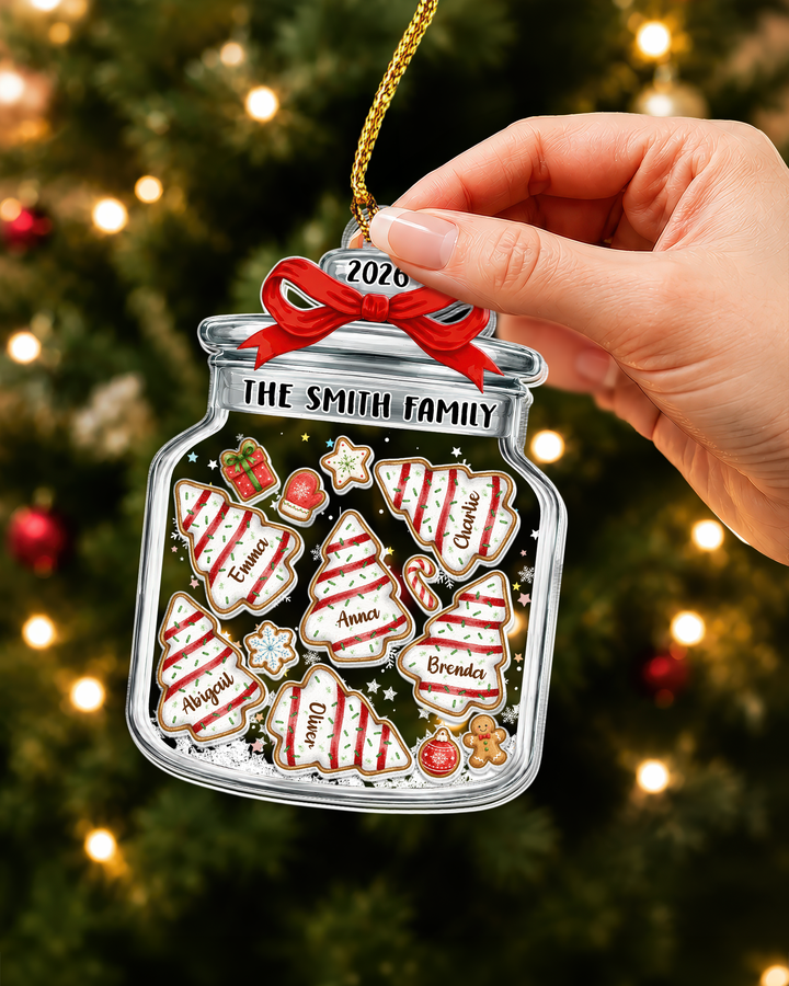 Family Christmas Tree Cake Jar Shaker Ornament