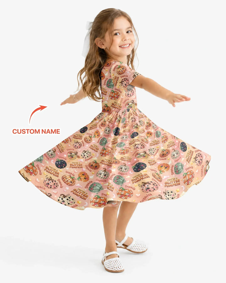 Custom Name You're A Glitter Pumpkin Bamboo Twirl Dress