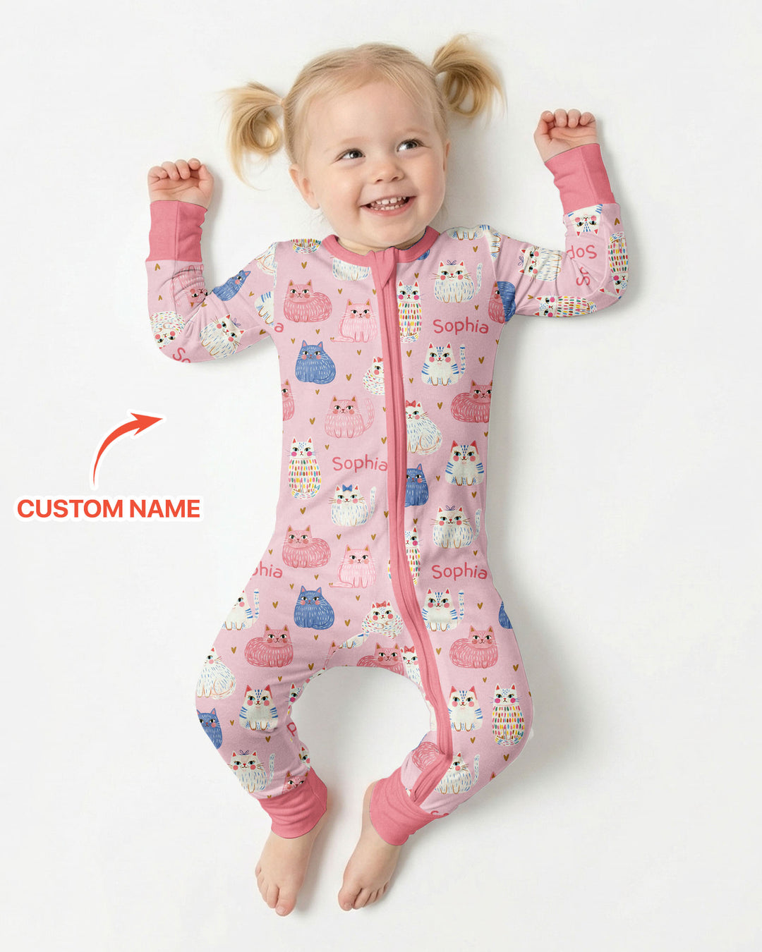 Custom Name Cute Pastel Cat Bamboo Convertible Zippy