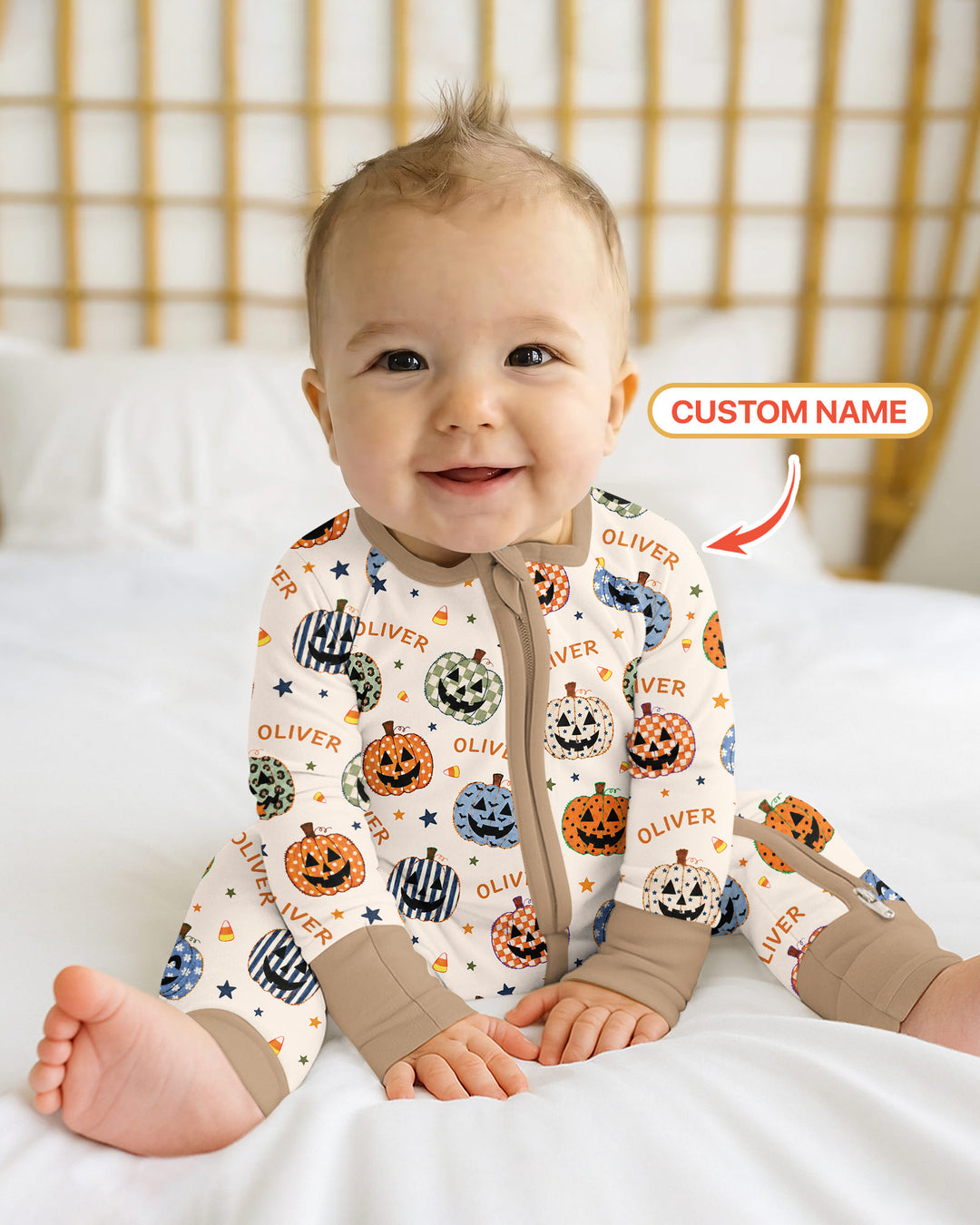 Custom Name Colorful Jack O Lantern Bamboo Convertible Zippy