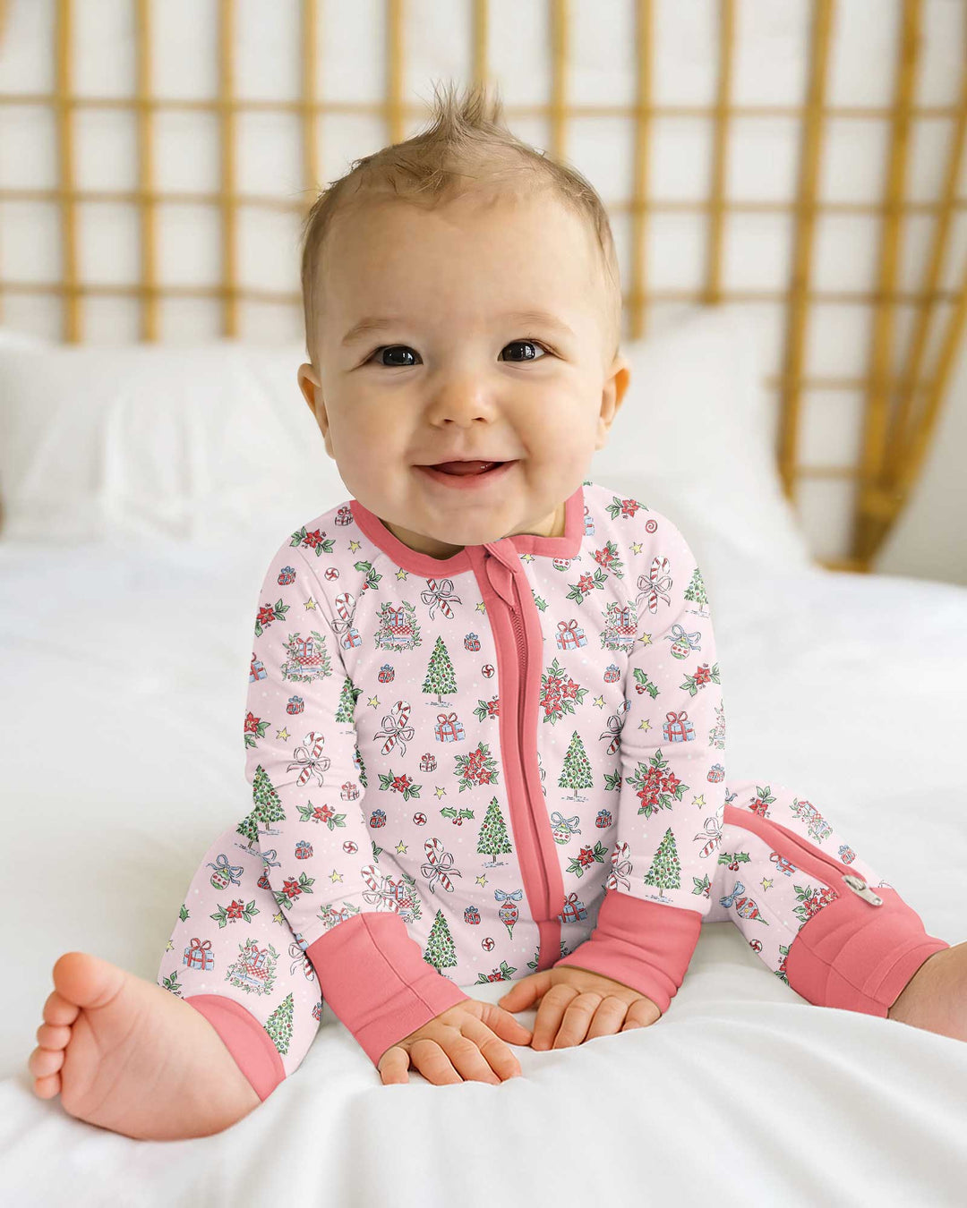 Watercolor Pink Christmas Holidays Christmas Tree Gifts Candy Cane Bamboo Convertible Zippy