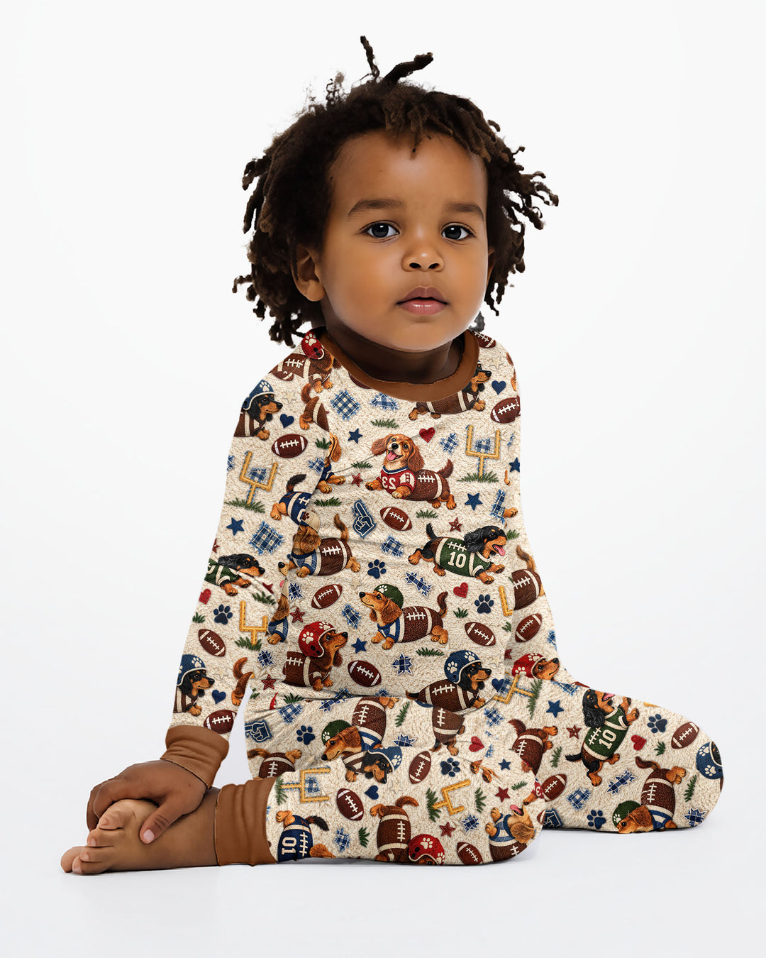 Football Doxie Squad Bamboo Two Piece Long Sleeve Pajama Set