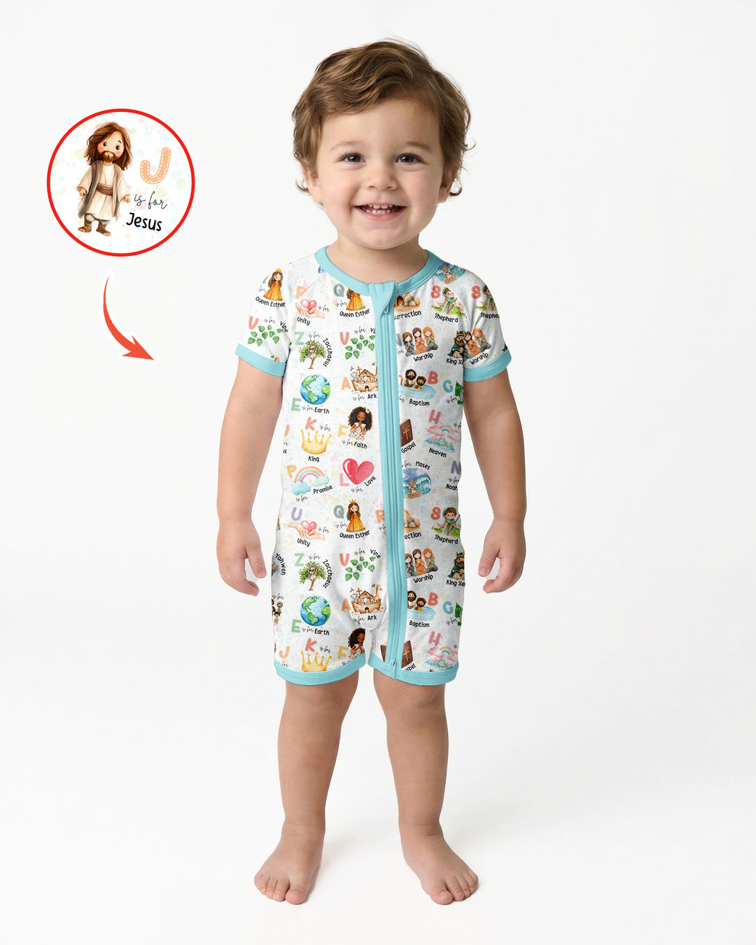 Bible ABC Alphabet Bamboo Shorty Zippy