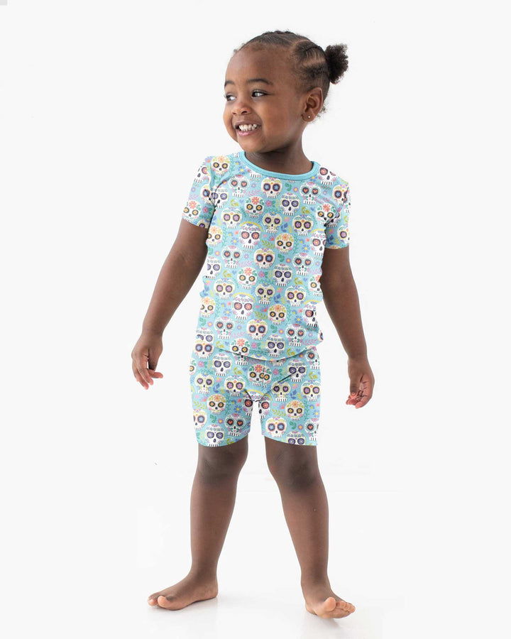 Floral Skull Bamboo Two Piece Short Sleeve Shorts Pajama Set