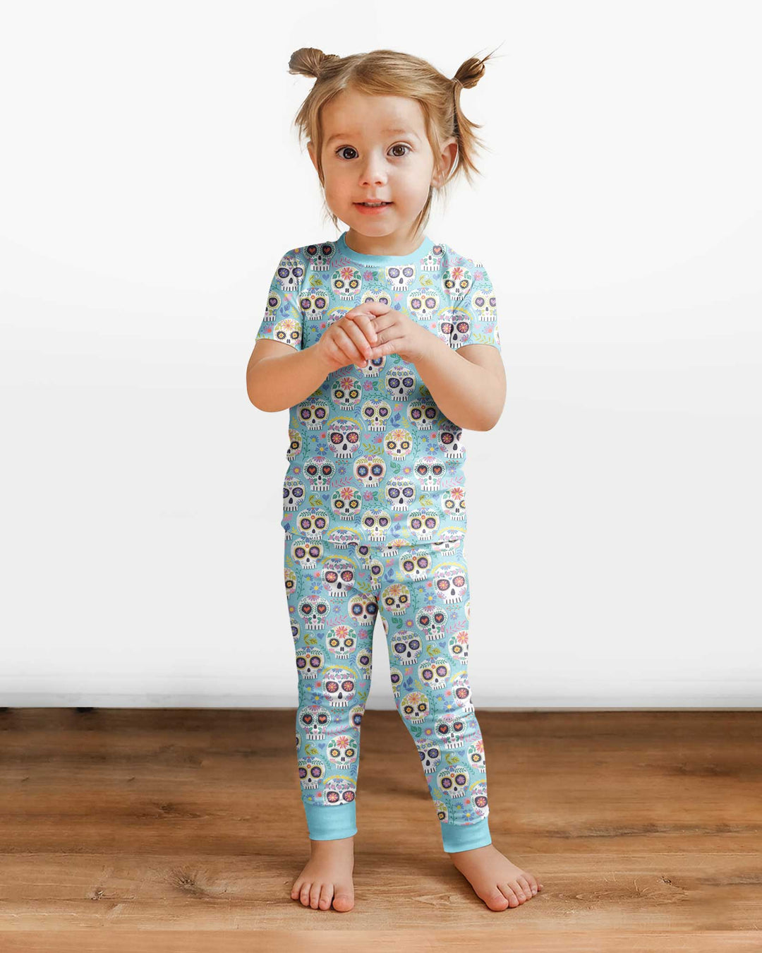 Floral Skull Bamboo Two Piece Short Sleeve Pajama Set