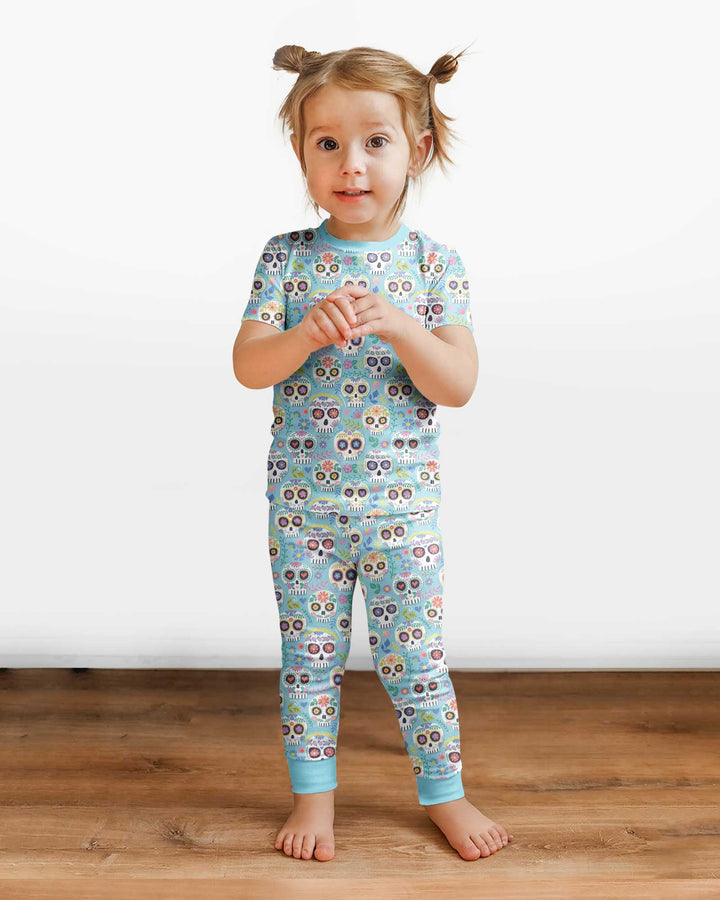 Floral Skull Bamboo Two Piece Short Sleeve Pajama Set