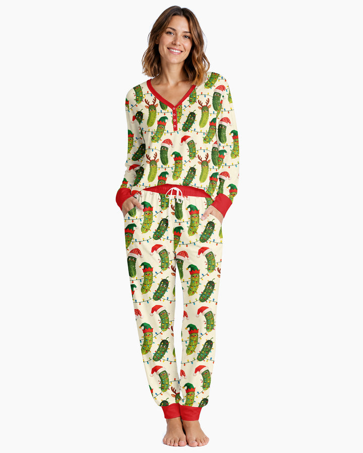 Cheerful Christmas Pickle Bamboo Women Pajama Set