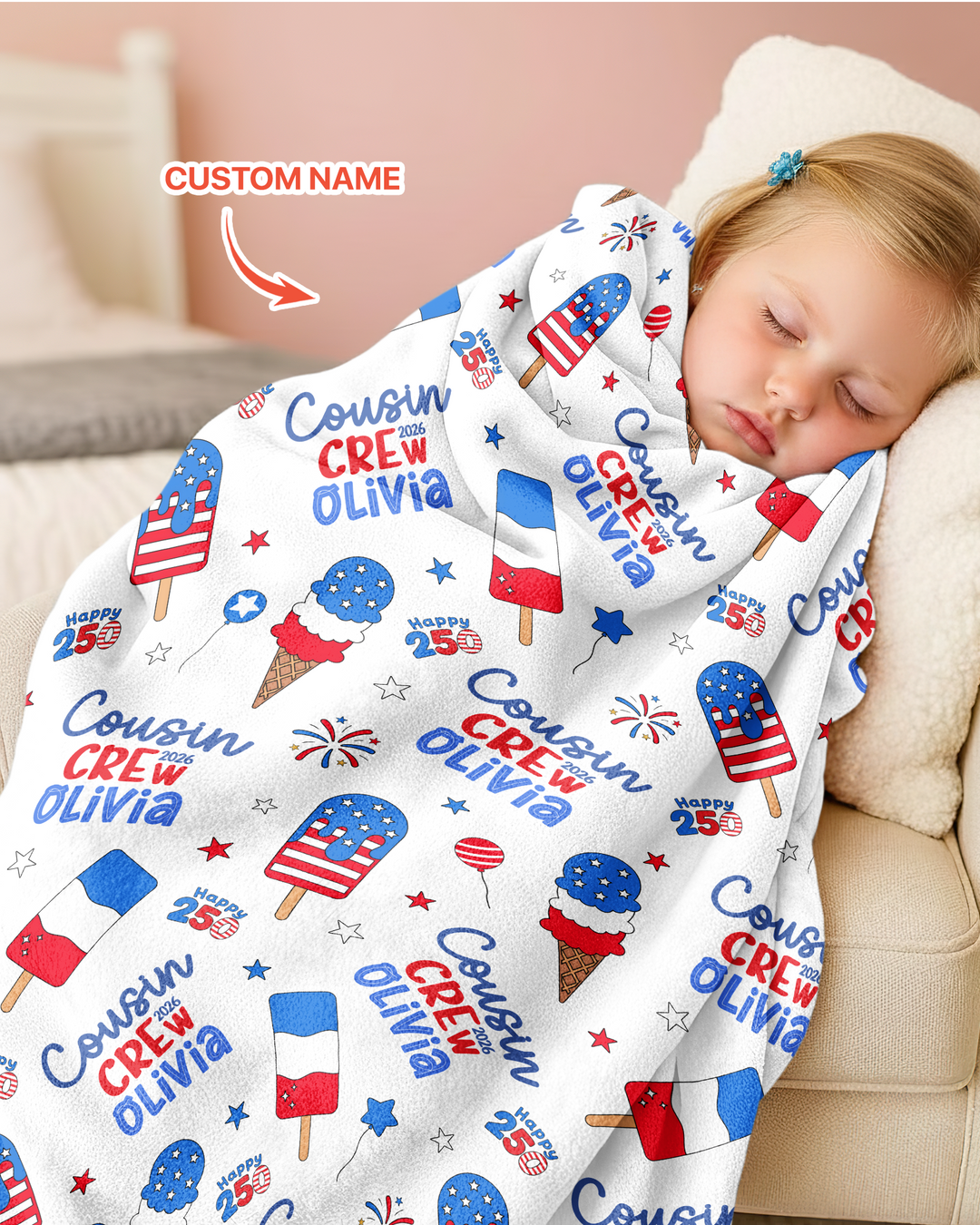 Custom Name 4th of July Cousin Crew Bamboo Blanket