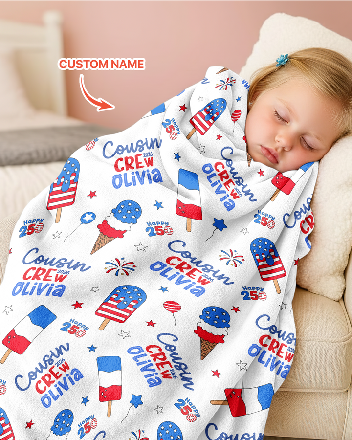 Custom Name 4th of July Cousin Crew Bamboo Blanket