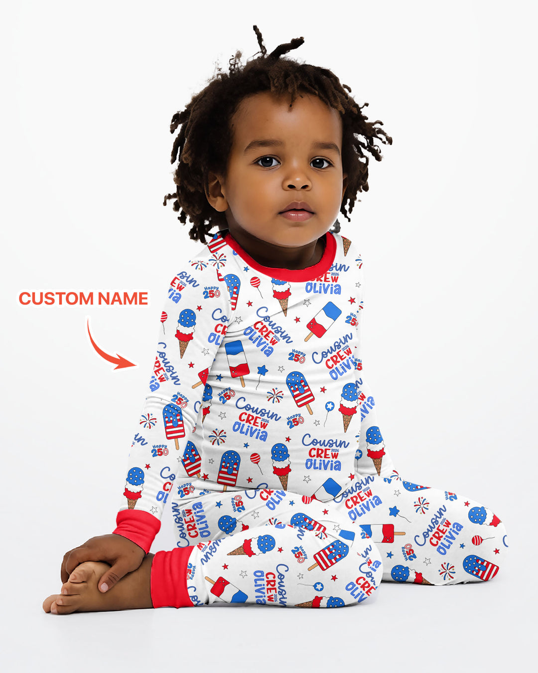 Custom Name 4th of July Cousin Crew Bamboo Two Piece Long Sleeve Pajama Set