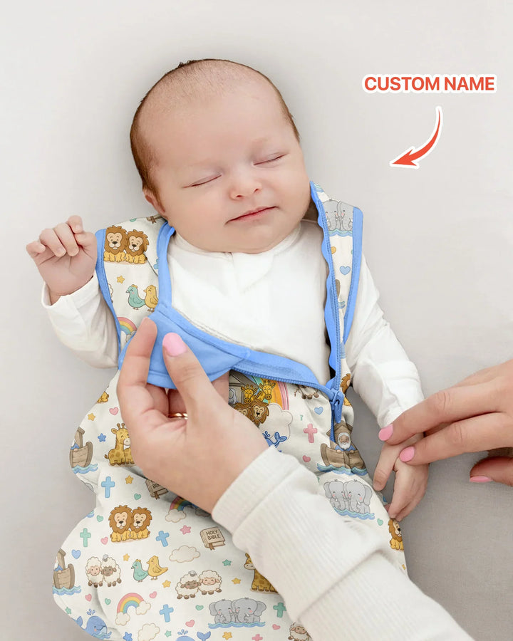 Custom Name Noah's Ark Jesus Loves Me Bamboo Sleep Bag