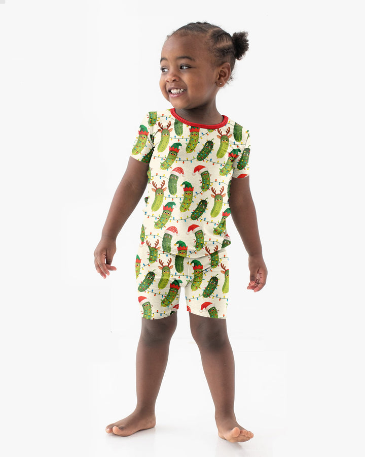 Cheerful Christmas Pickle Bamboo Two Piece Short Sleeve Shorts Pajama Set