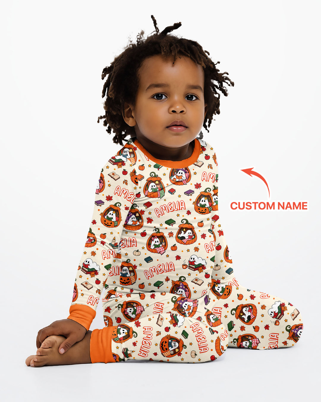 Bookish Ghost Halloween Custom Name Bamboo Two Piece Long Sleeve Pajama Set